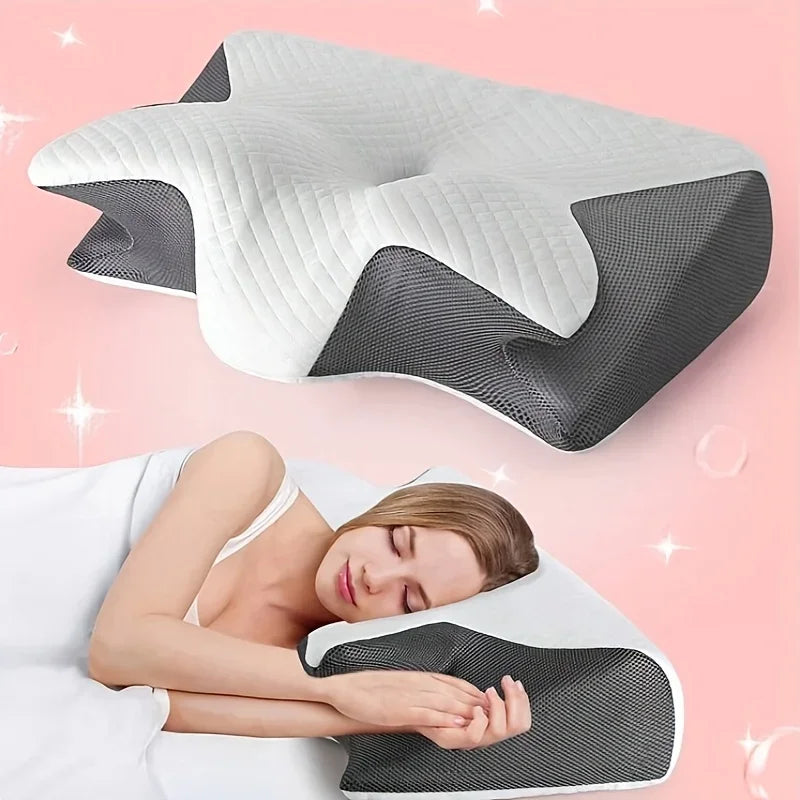 2025 Ergonomic Neck Horn Pillow for Side,Shoulder Relaxation, Soft Yet Firm Support,Back and Stomach Sleepers - Contoured Design