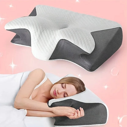2025 Ergonomic Neck Horn Pillow for Side,Shoulder Relaxation, Soft Yet Firm Support,Back and Stomach Sleepers - Contoured Design