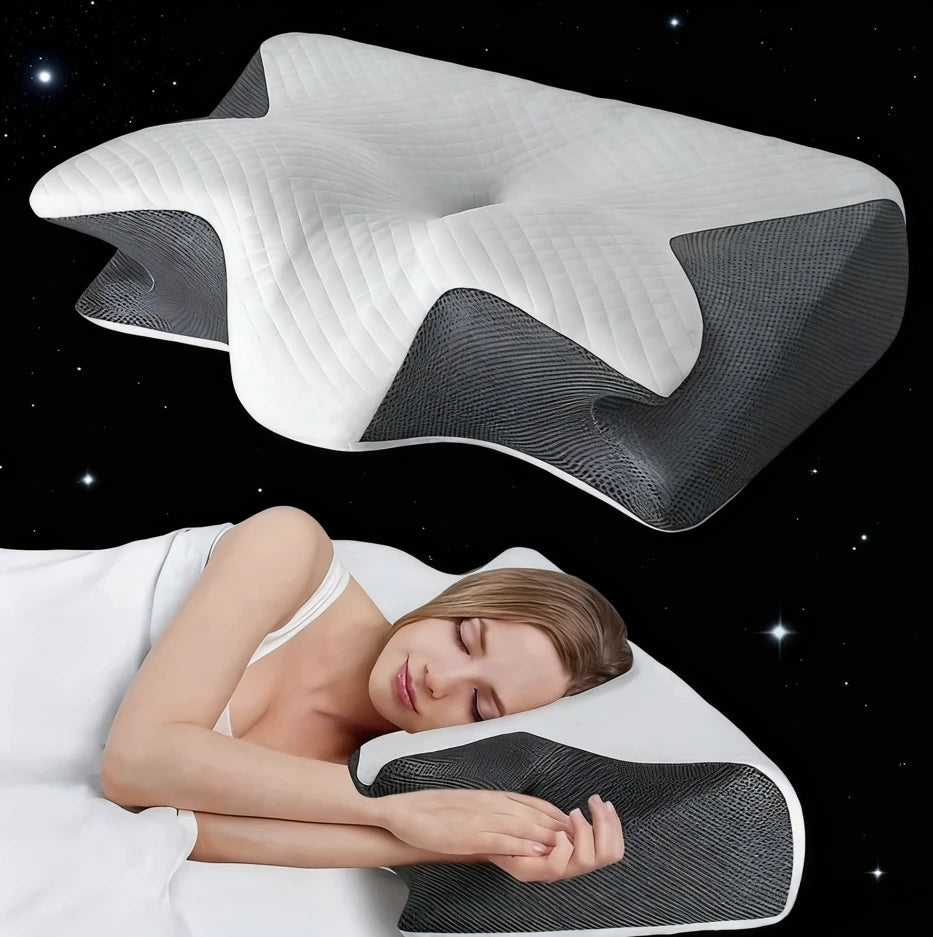 2025 Ergonomic Neck Horn Pillow for Side,Shoulder Relaxation, Soft Yet Firm Support,Back and Stomach Sleepers - Contoured Design